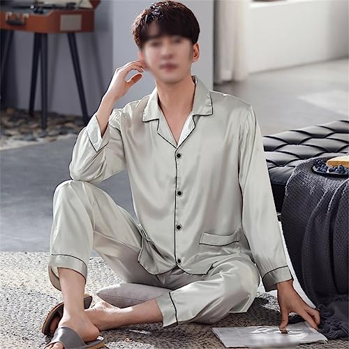 Pajamas for Men Spring and Long Sleeve Silk Ice Loungewear Thin Faux Suit2