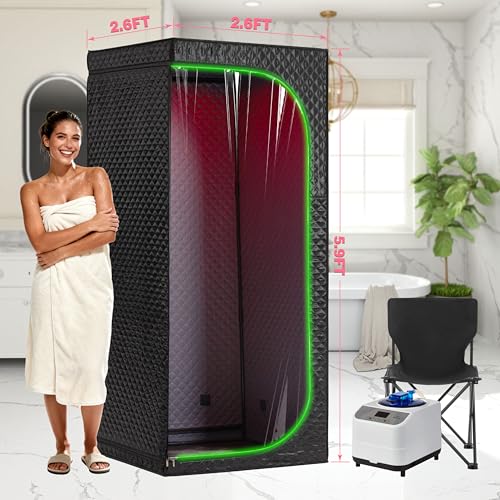 RRGFB Steam Sauna Tent for Home with Transparent Door, Portable Indoor Sauna with Powerful Steam Heating, Foldable Personal Spa for Relaxation (Single Rectangular – Red Light,Black) by RRGFB - Image 2