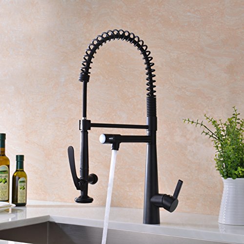 GICASA Kitchen Faucet, Solid Brass Lead Free Black Kitchen Faucet, Heavy Duty Spring Pre-Rinse Single Handle Kitchen Faucets with Pull Down Sprayer and Pot Filler, Commercial Style Sink Faucet
