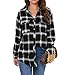 Oyamiki Womens Casual Cuffed Long Sleeve Boyfriend Button Down Plaid Oversized Flannel Shirt Tops Black S