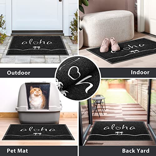 Aloha Door Mat Welcome Mat Inside Outside Home Floor Mat Low-Profile Indoor Outdoor Mats For Entryway High Traffic Areas Patio Garage Porch Rugs, Black, 30"X17.5" #TOP3