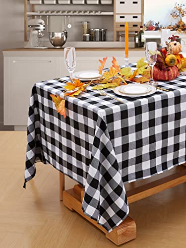 Mokohouse Buffalo Plaid Tablecloth 56 X 84 Inch Black White Checkered Rectangle Fabric Table Cloth Fall Thanksgiving Table Cover #TOP3