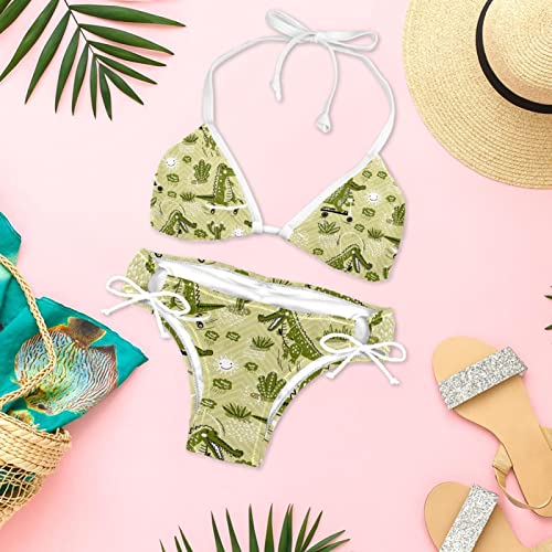 Bikini vert mignon crocodile imprimé multicolore original taille S - 6
