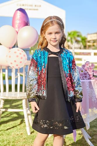 Image of GRACE KARIN Girls Sequin Jacket Kids Bomber Zip Outwear Sparkle Fall Top Cardigan Dress Coat Size 5-14