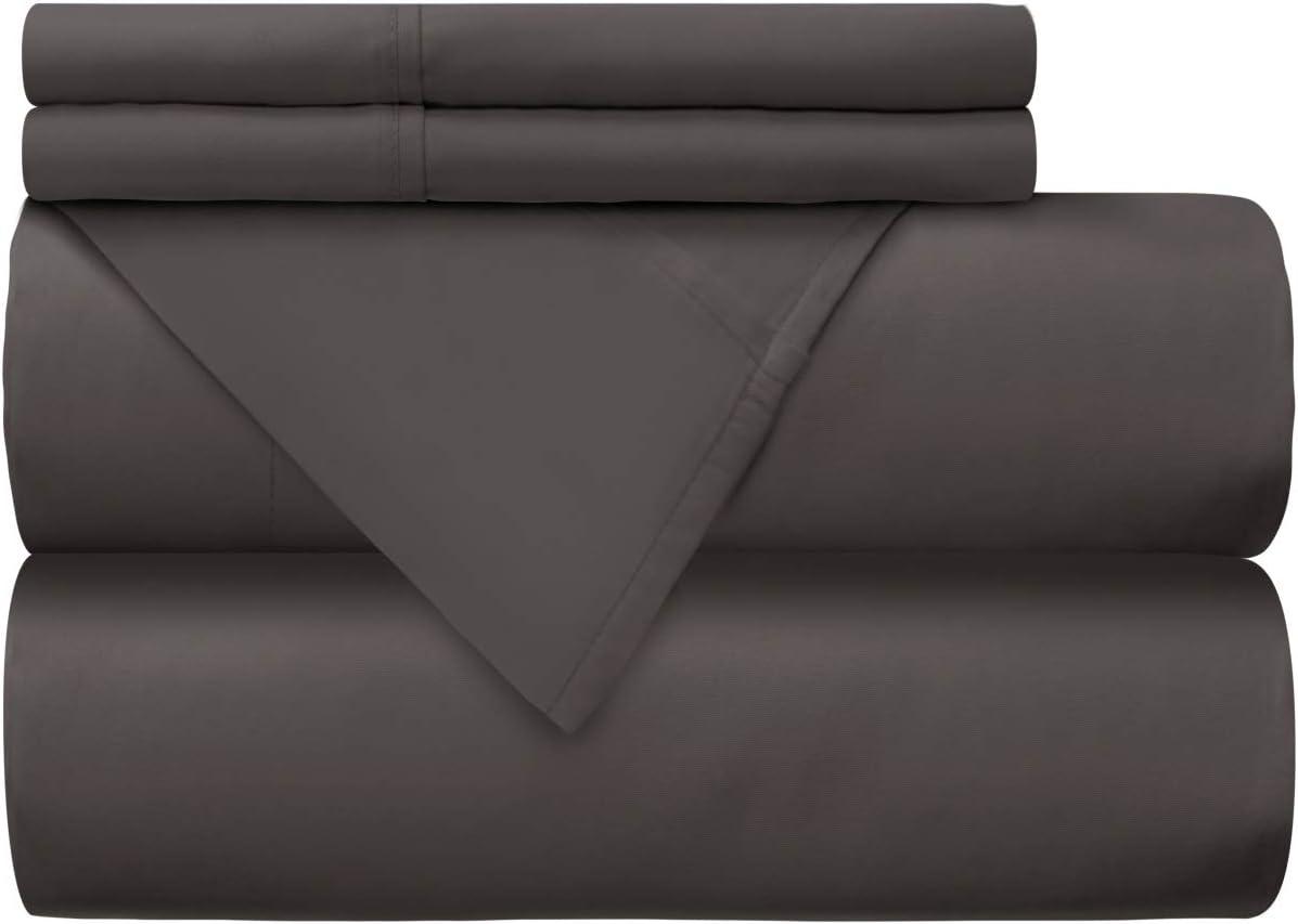 Mellanni 100% Cotton Bed Sheet Set - 300 Thread Count Sateen Weave - Natural, Soft, Deep Pocket Quality Luxury Bedding - 4 Piece (King, Gray)