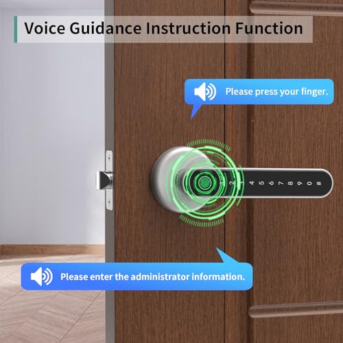 Image of IRONZON Fingerprint Door Handle for Bedrooms - 2pcs 191F 3-in-1 Fingerprint Door Lock with Keypad, Fingerprint Door Knob for Bedroom with Key, Keyless Entry Door Handle - Silver