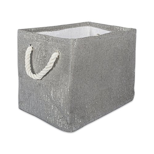 Dii Woven Paper Storage Bin, Metallic Lurex, Gray, Medium Rectangle #TOP17