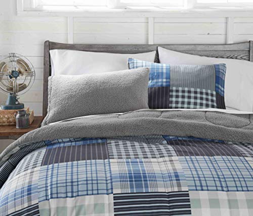 Thermee Micro Flannel Comforter Set With 1 Sham, Won't Shrink Or Pill, Machine Wash, Ultramarine Plaid, Twin #TOP1