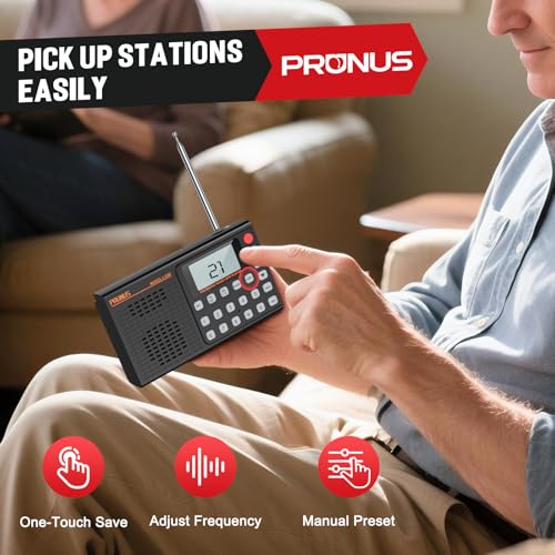 Image of PRUNUS J-168 FM /MW /SW Digital Radio Small Supports Manual Preset, Shortwave Radios with Battery 2000 mAh, Sleep Timer, Excellent Reception, Portable microSD Card Playback USB C Charging Headphone Jack