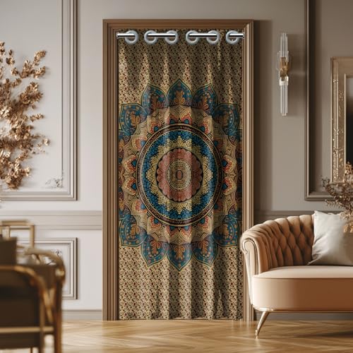 CHGCRAFT Retro Mandala Pattern Door Curtain Doorway Room Divider Folding Curtain for Home Restaurant Door Wall Decor Home Accessories 39x79 Inch