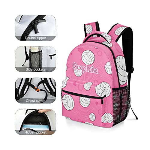 Cute Volleyball Pattern Pink Personalized Backpack Waterproof Shoulder Bag for Birthday Holiday Gift with Name4