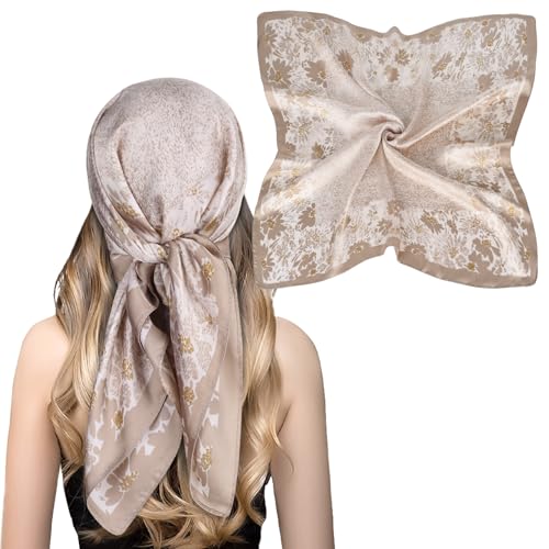 Relang Fashion Silk Satin Head Scarf for Women Hair Bandana Hair Scarf Wrap Neck Scarf for Women 27.5×27.5 inches Rose Gold
