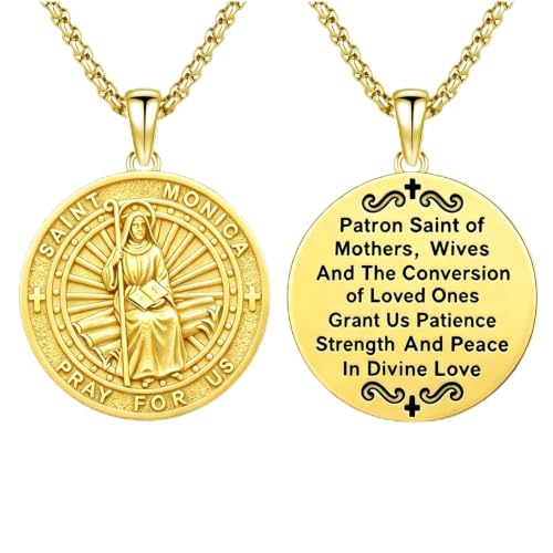 XIXLES 14K Gold St Monica Medal,Patron Saint of Mothers Wives Necklace