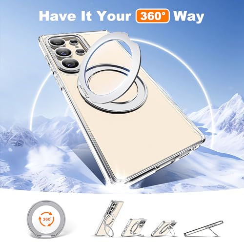 Image of for Samsung Galaxy S25 Ultra Case with 360Rotatable Magnetic Ring Stand Compatible with Mag-Safe Military Protection Shockproof Transparent Phone Cases for S25 Ultra 6.9 inch,Clear