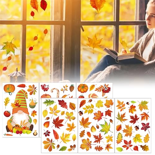 Simsky 6 Fogli Adesivi Finestre Foglie Vetrofanie