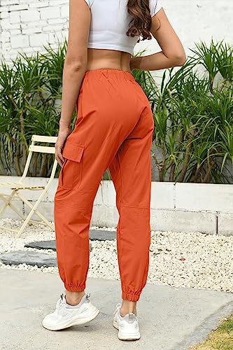 Image of AOWKULAE Girls Cargo Pants Drawstring Jogger Pants,Orange,13-14Y