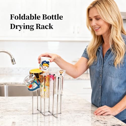 Support sec pour biberons – Organisateur de bouteilles d'eau en acier inoxydable, support de comptoir de cuisine réutilisable | Tasses en verre carafe à vin ustensiles de cuisine égouttoir égouttoir à – vue 2