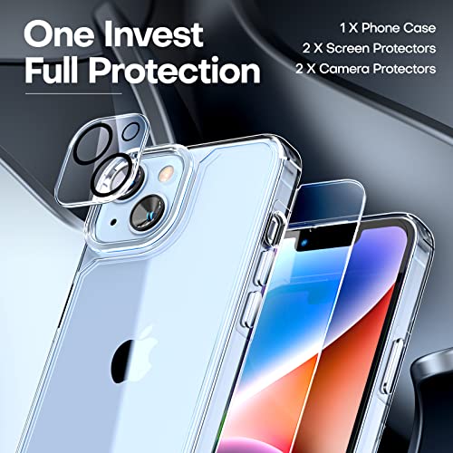 Tauri 5 In 1 Designed For Iphone 14 Case Clear, [Not Yellowing] With 2X Screen Protectors + 2X Camera Lens Protectors, [Military Grade Drop Protection] Shockproof Slim 14 Cover 6.1 Inch #TOP2