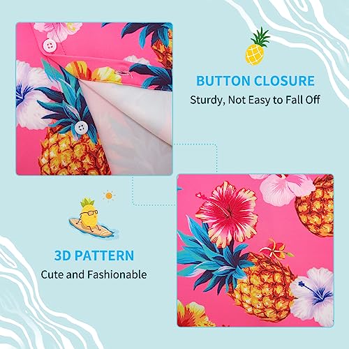 Hawaiian Shirts Boys Girls Size 9 10 Pink Pineapple Flowers Button Down Short Sleeve Blouse Floral Dress Shirt Tops For Son Daughter Granddaughter 9T 10T #TOP5