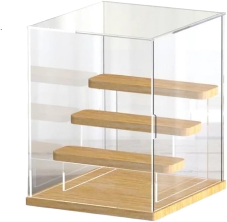 2-3 Tier Acrylic & Wooden Display Stand Clear Showcase Riser for Figures, Perfumes &Collectibles, Storage Box Organizer for Toy(220x235x270mm 3 layer)