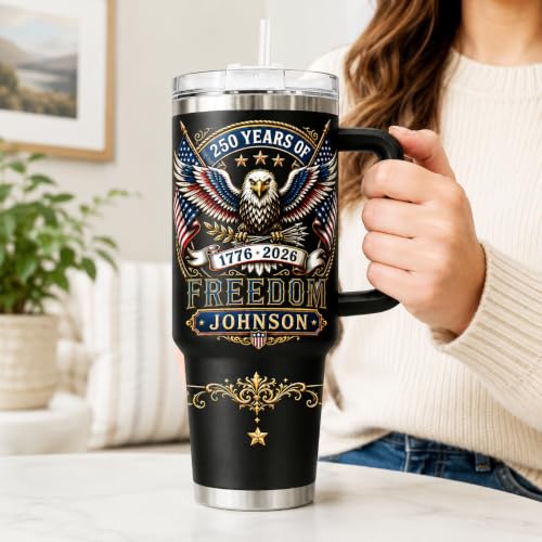 Image of Personalized 250th Anniversary Of America Tumbler - Custom Patriotic USA Flag 1776-2026 Gifts - US Eagle Freedom Tumbler 40oz A17 - American Flag Independence Celebration Gifts For Men, Women