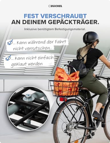 Büchel Fahrradkorb Jumbo hinten aus hochwertigem Aluminium mit verstärkten Kanten I Fahrrad Korb für hinten inkl. Befestigungsmaterial | Fahrradkorb hinten groß I Schultaschen Korb
