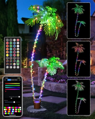 7FT Smart LED Artificial Palm Tree with App Control - DIY Color Changing Outdoor Palm Tree with...