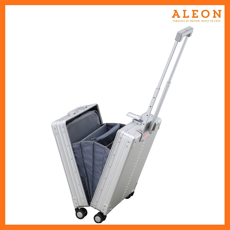 Image of All-Aluminum 21 inch Vertical Carry-On Business Briefcase, TSA-Approved Hardshell Case, Spinner Wheels, Laptop Compartment, Aluminum Frame Cabin Bag for Travel & Business, Durable & Sleek (Platinum)