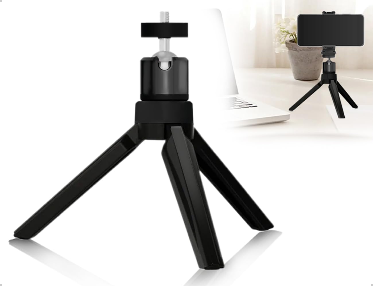 Stojak na projektor, mini statyw ze śrubą 1/4", stojak na projektor z metalową kulką obracającą się o 360°, stojak na kamerę, kamerę internetową, lustrzankę cyfrową i smartfona (czarny)