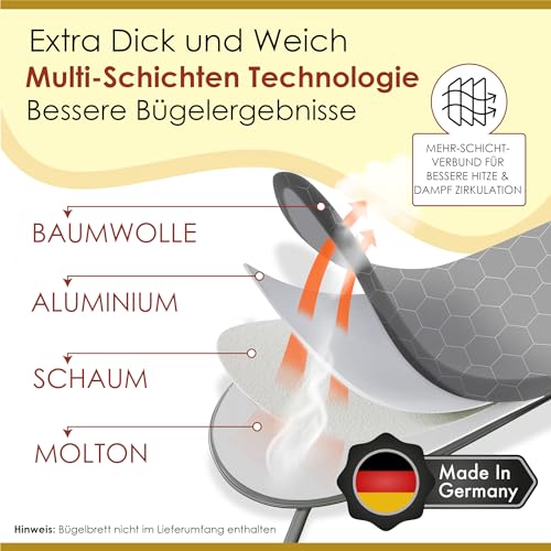 arteneur® - Made in Germany Bügelbrettbezug 120x40 | Hitzereflektierend | Gummizug | OEKOTEX100 | 5 Größen | Polsterung | Bügelbrettbezug für Dampfbügelstation und Dampfbügeleisen | Bügeltischbezug M – Bild 5