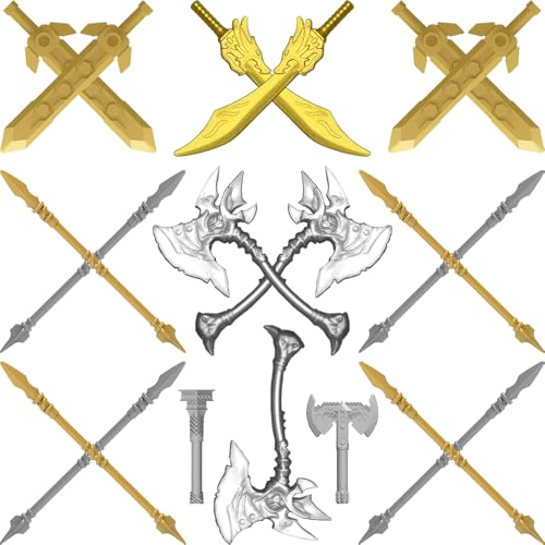 Nicolababe Pack d'Armes pour Minifigurines Kit d'Armes de Chevalier Comprenant Chariot, Cheval, Chanfrin, Barde, Armure, Casque, Bouclier Compatible avec Toutes Les Grandes Marques (Chariot médiéval) – vue 6