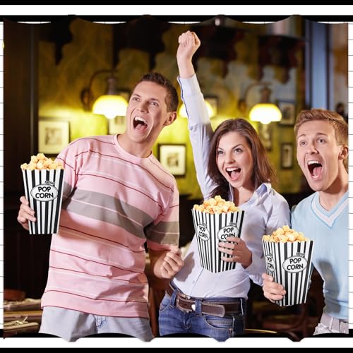 Image of Xinnun 100 Pcs Popcorn Boxes 32 oz Classic Stripe Paper Popcorn Buckets Bulk Disposable Oil Proof Container Vintage Retro Open Top Holders for Movie Night Supply Theater Carnival Party(Black)