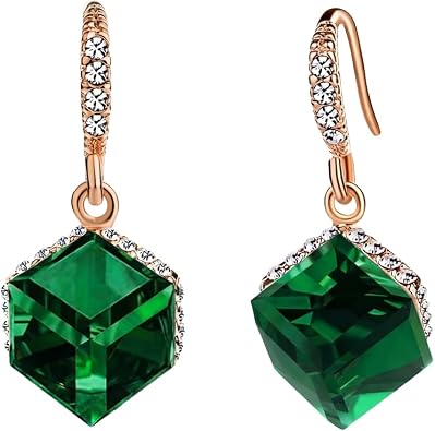 EVEVIC Austrian Crystal Cube Drop Earrings for Women,14K Gold Plated | Hypoallergenic,Geometric Cube Earrings,Crystal Dangle Earrings,Rhinestone Fishhook,Easy To Wear,Gift for Women