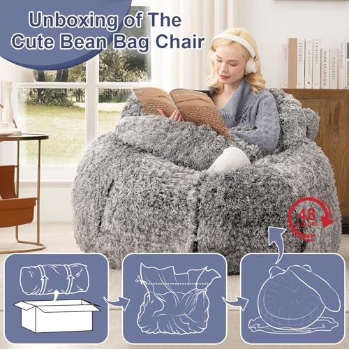 Achicsofar Bean Bag Chair for Adults Teens Giant Faux Fur Bean Bag Chairs with Filler Fluffy Plush Cat Shaped Beanbag Couch Comfy Accent Floor Sofa for Gaming, Reading in Living Room, Bedroom, Dorm by Achicsofar - Image 5