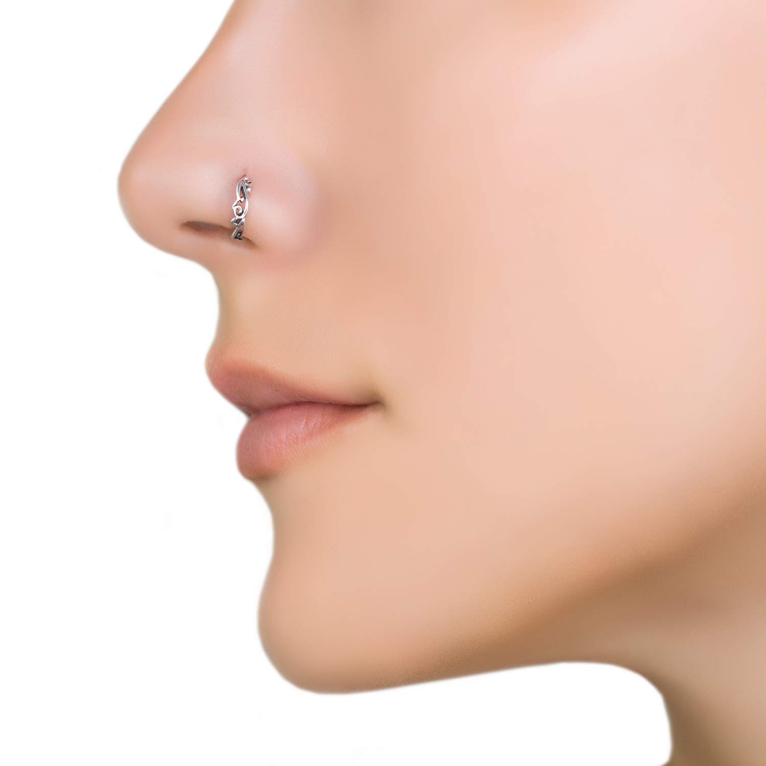 Unique Nose Ring, Sterling Silver Boho Ethnic Nose Hoop Piercing Earring, fits Tragus, Earlobes, Helix, Septum, 20g, Handmade Piercing Jewelry