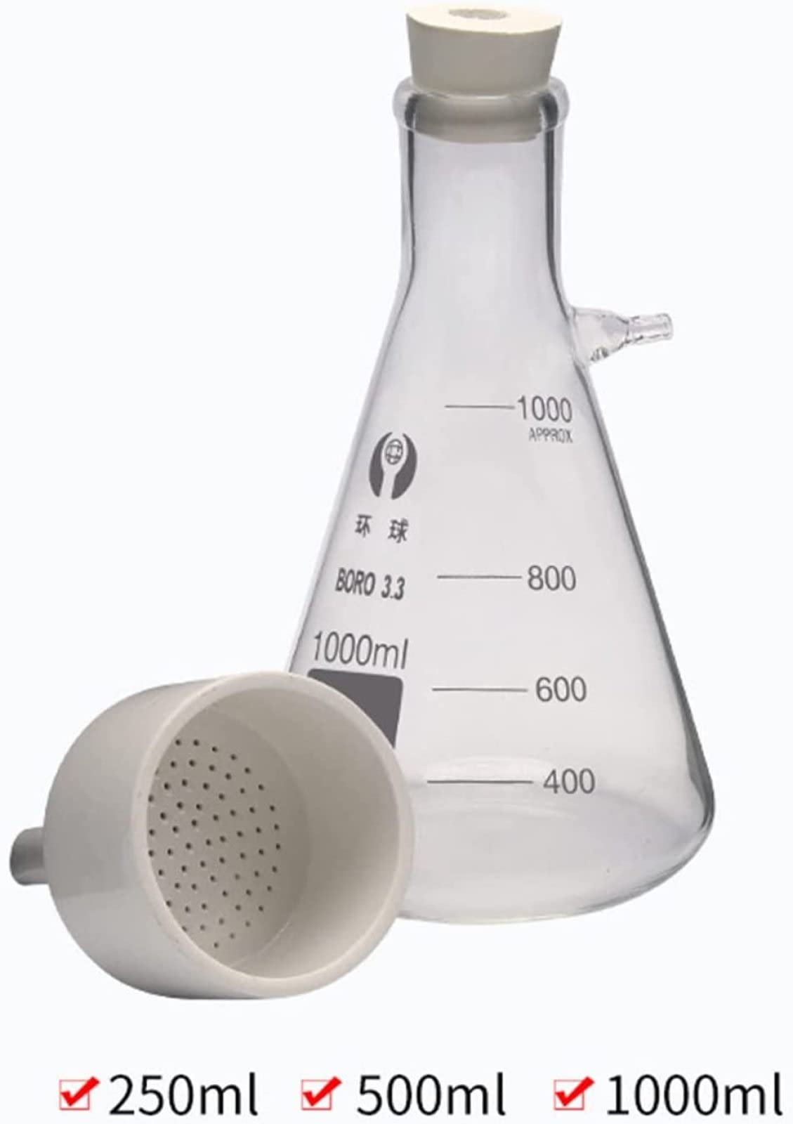 Apparecchio di Filtrazione Sottovuoto da Laboratorio, Attrezzatura per Distillazione Sottovuoto con Pompa Manuale con Imbuto E Pompa Kit Filtro Aspirazione Vetro Kit Vetreria per Laboratorio,1000ml