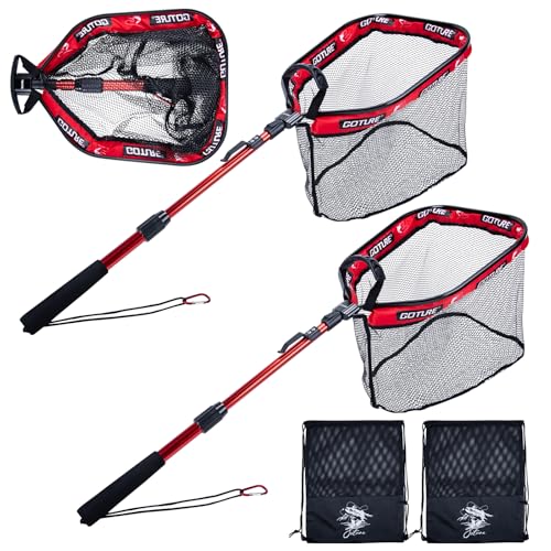 Goture Angelkescher Teleskopisch mit Schwimmfähigem NBR-Design, Klappbarer Unterfangkescher mit Gummibeschichtetem PVC-Netz, Ausziehbarer Kescherstab 80cm für Forelle Barsch Hecht