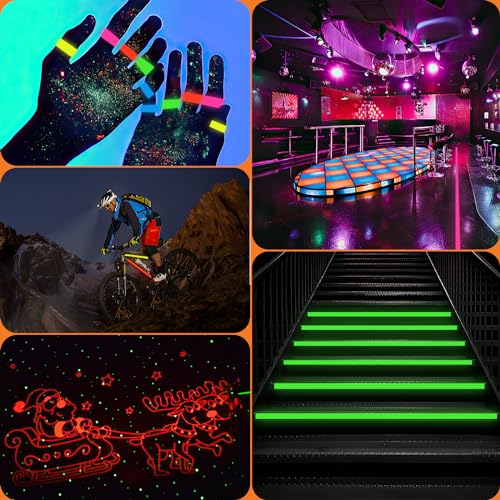 Deepton 5-Rollen Fluoreszierendes Klebeband Neon UV Aktiv, 10m x 15mm Schwarzlicht-Tape, Gaffer Tape für Halloween, Handwerk, Weihnachtsdekoration, Partydekoration