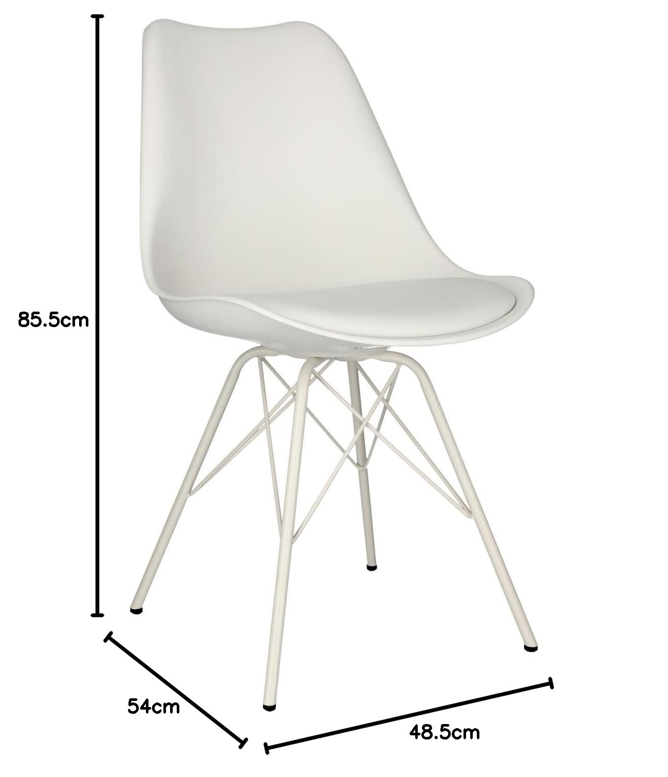 AC Design Furniture Emanuel krzesła do jadalni, zestaw 2 sztuk, szer. 48,5 x wys. : 85,5 x gł. 54 cm, biały/biały, PU/metal, 2 szt