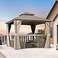 PURPLE LEAF 10' x 10' Hardtop Gazebo, Champagne Outdoor Aluminum Gazebo with Galvanized Steel Double Roof, Curtains and Netting for Patio Lawn and Garden