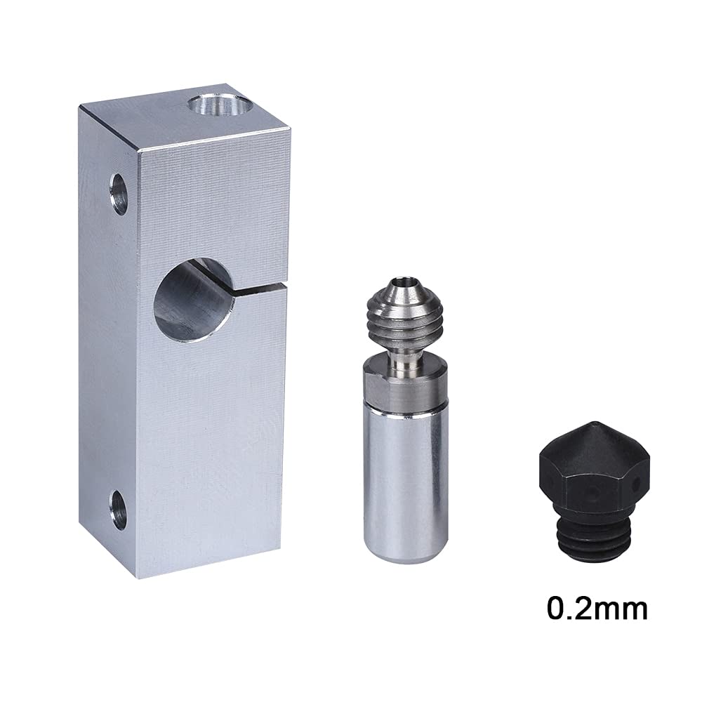 Druckerteile MK10 Hotend-Kit Ganzmetall-Heißbruch-gehärtete Stahldüse 1,75-MM-Filament-3D-Druckerkonverter-Thermorohr-Reparaturteile (Farbe: Only Block) (Color : All Kit 0.2MM Nozzle)