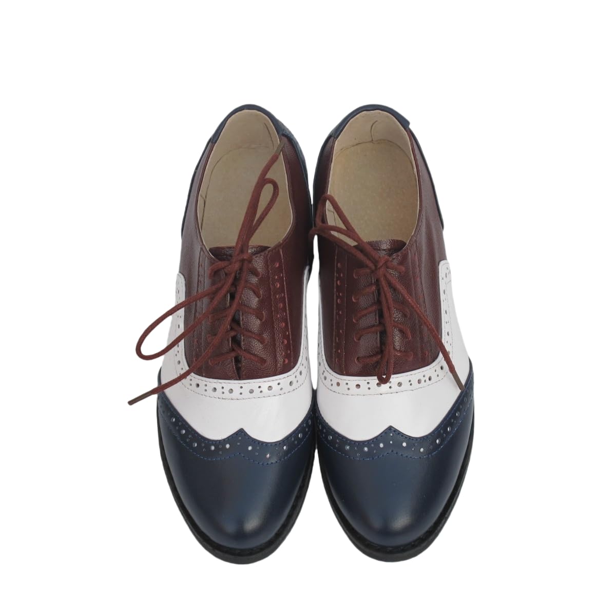 CrazycatZ Women's Leather Oxford Shoes Perforated Lace up Wingtip Colorful Leather Oxfords Vintage
