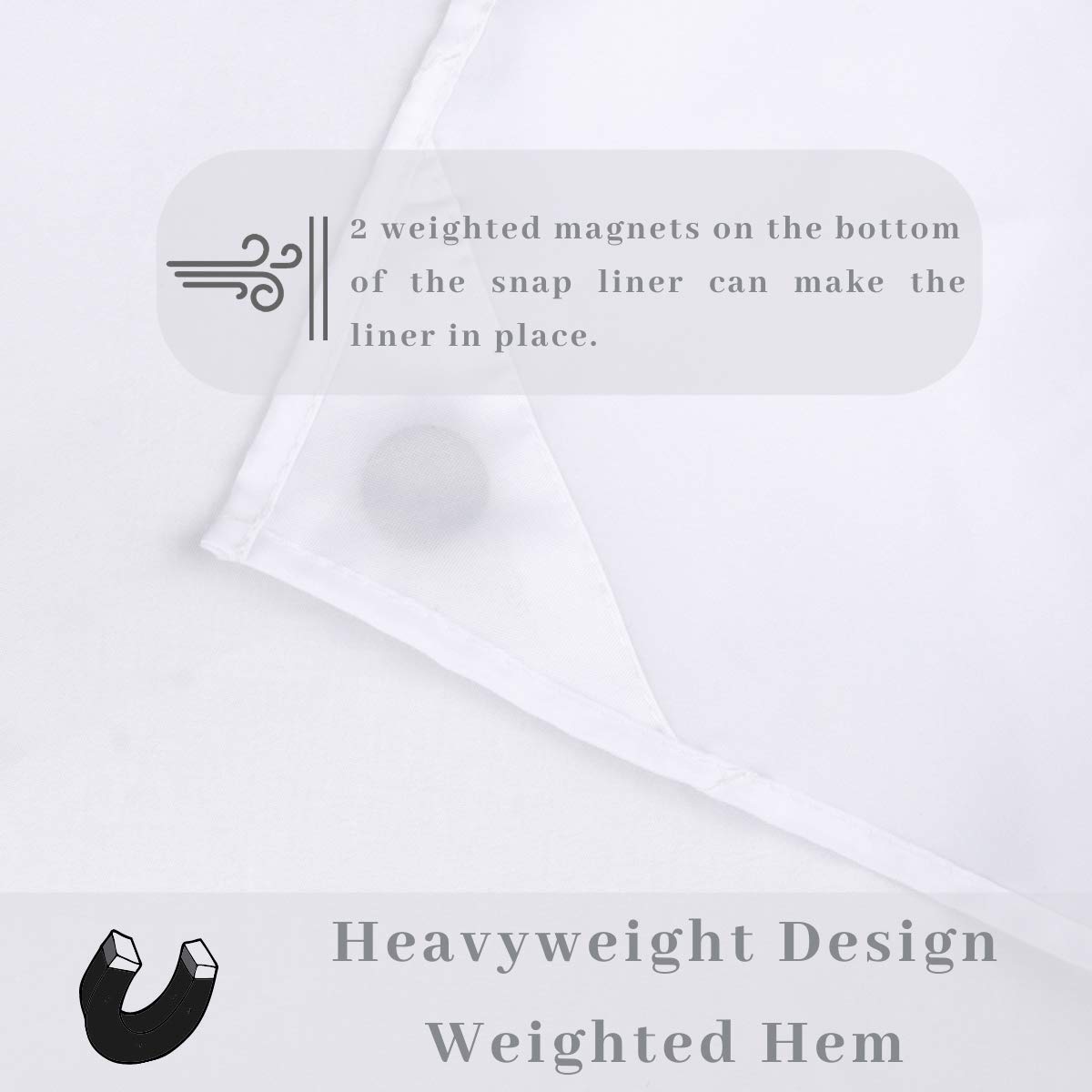 Ecoehoe Fabric Replacement Snap-in Liner with Magnets 12 Button for Hook Free Shower Curtain - Machine Washable 70'' W x 58.5''H