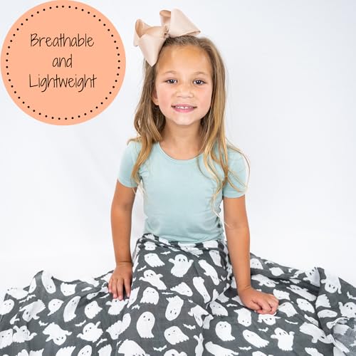 Image of LollyBanks Muslin Swaddle Blankets, 100% Cotton Baby Swaddle for Newborn Boys and Girls, Soft and Breathable 47 x 47 Inches Infant Blanket, Baby Registry Must Haves (Cute Ghost Halloween Print)