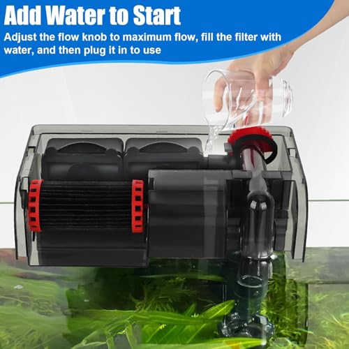 Image of AQQA Aquarium Filter 10-30 Gallon Fish Tank Filters with Bio-Wheel Power, Hang on Back Aquarium Filter, Adjustable Flow Hob Filter, Quiet Efficient and Silent Operation (8W 110 GPH)
