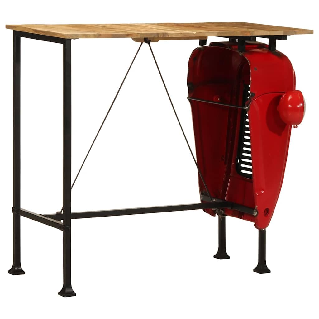 7-TLG. Bar-Set Massivholz Mango mit pulverbeschichtetem Stahlgestell, 120x55x107 cm, 6 Barhocker, industrielles Traktor-Design, platzsparend für Küche Esszimmer Wohnzimmer