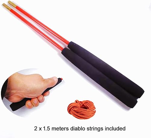 DSJUGGLING Palos de diablo de fibra de vidriopalillos chinos Yoyo Diábolo con juego de cuerdas Pro Slide (rojo, 16 pulgadas)