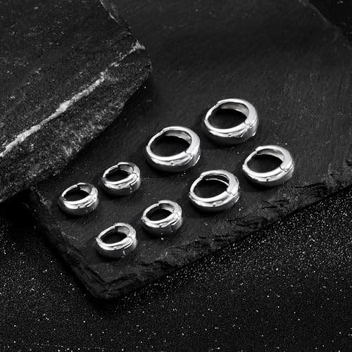 4PC Small Hoop Earrings for Women No Tarnish - Dainty Chunky Silver Earrings Trendy 925 Sterling Silver Plated Hypoallergenic Huggie Hoops Earring Set for Women Silver Jewelry Gift
