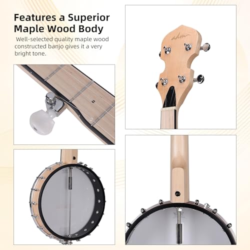 image for ADM 5 String Banjo Guitar Kit with Remo Drum Head and Geared 5th Tuner