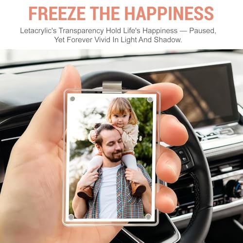 4 x Auto Bilderhalter, Personalisierter Auto Bilderrahmen, Acryl Fotohalter, magnetischer Auto Sonnenblende, Foto Clip, Visier Clip, Fotorahmen, hängende Dekoration, Autozubehör für Mutter, Ehemann